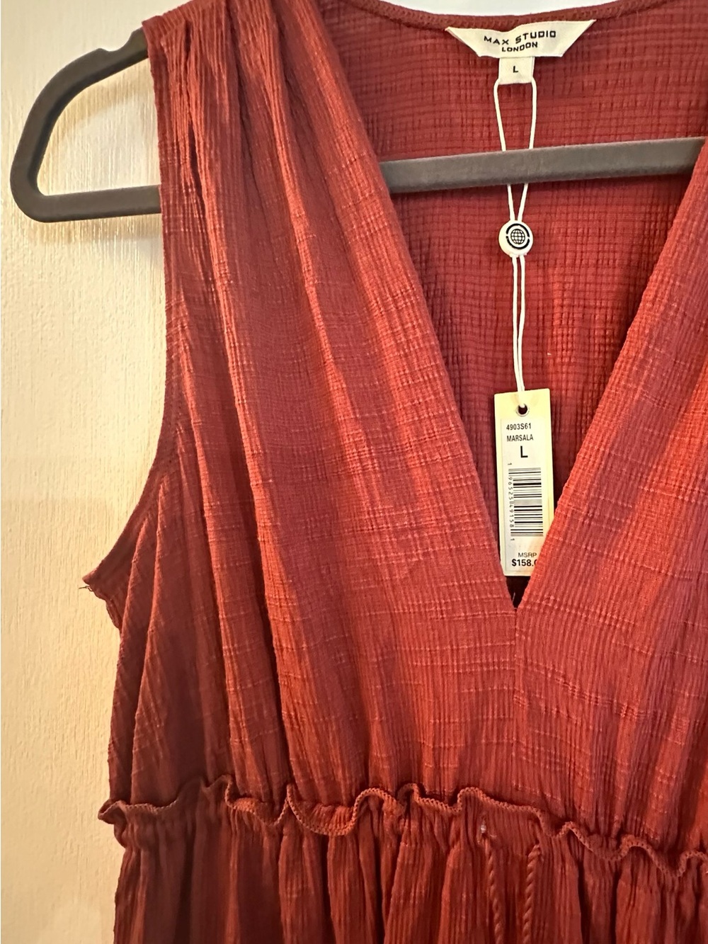 Max Studio Sleeveless V-Neck Tiered Maxi Dress (size L, rust red/marsala) NWT - Picture 5 of 5